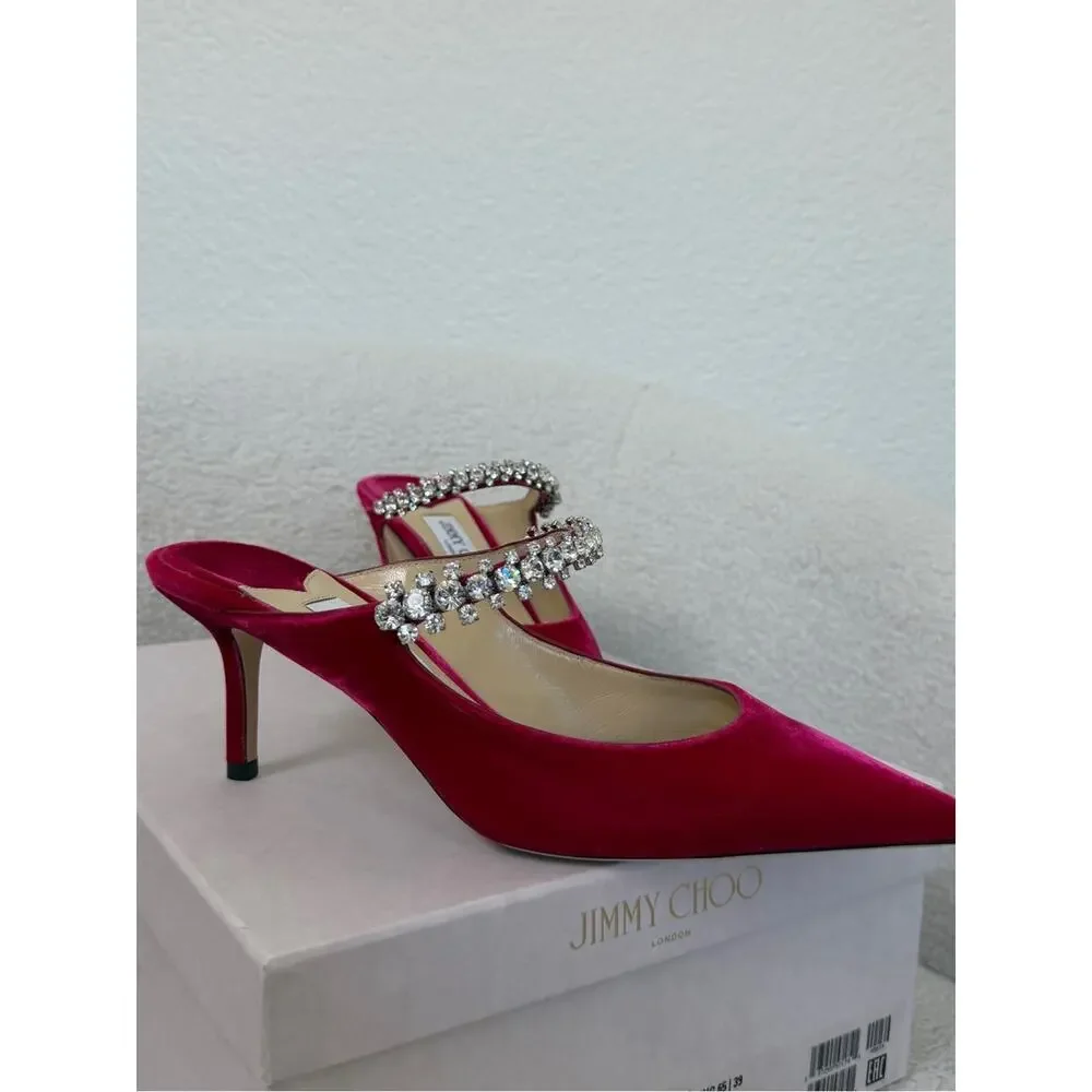 sale ends 5/24 Jimmy Choo Bing Velvet Crystal-Strap Slingback Pumps Cherry 38